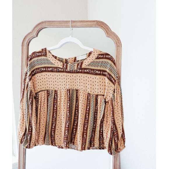 Altar'd State Tops - ALTAR'D STATE Patterned Yellow Boho Crop Blouse XS